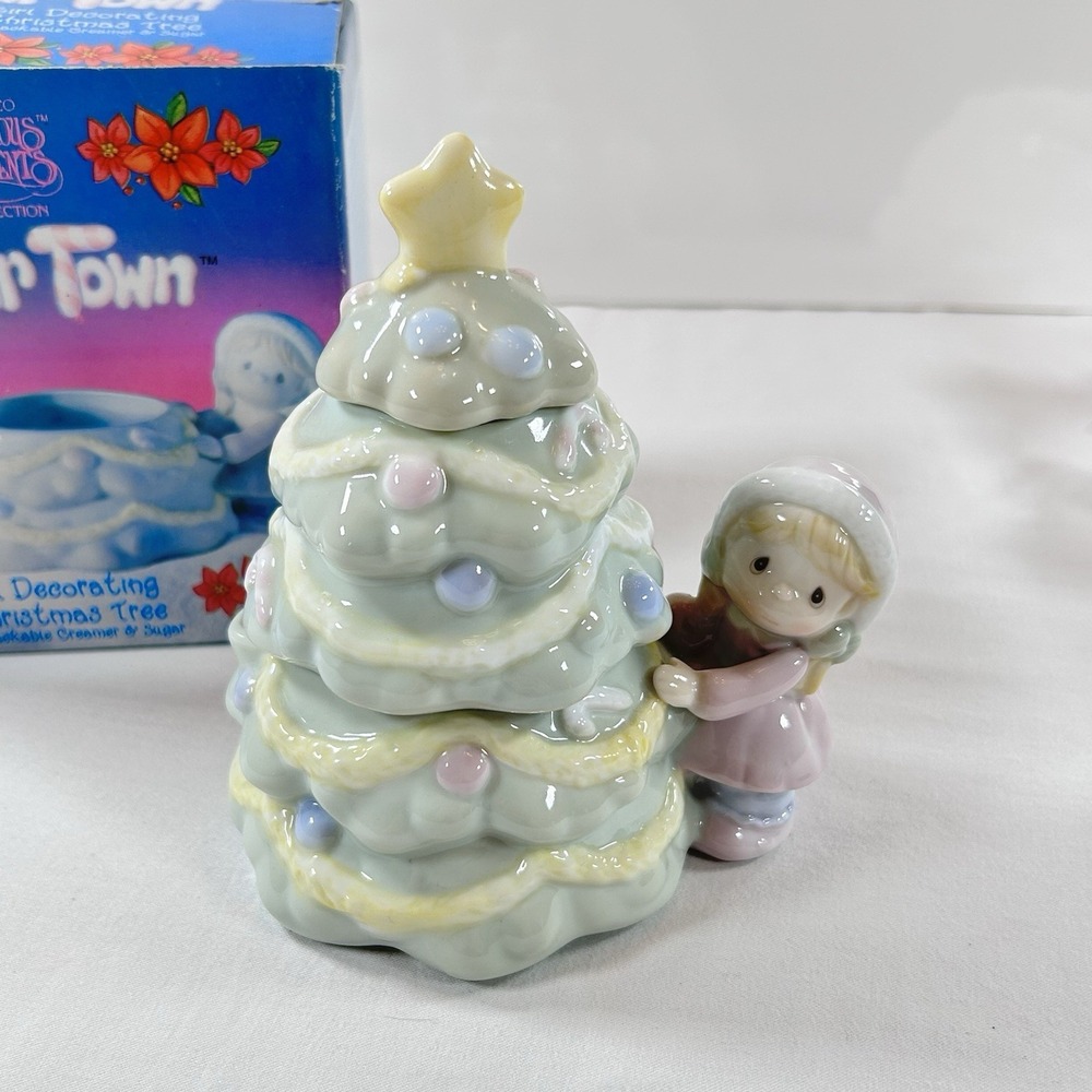 NIB Precious Moments Sugar Town Sugar Bowl Creamer Enesco 1994 Stackable Xmas